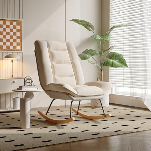 BRILVERDE Mecedora, Sillón mecedora tapizada con respaldo ajustable, moderna silla de relax, sillón reclinable, para salón, dormitorio, balcón (A)