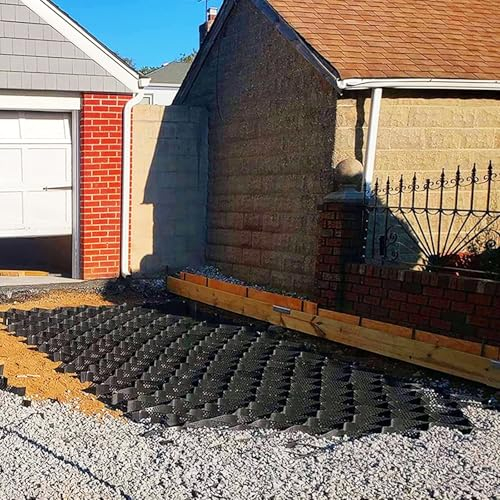 Geogrid für Kies, Auffahrt, Terrasse, Pflasterstein-Stabilisator, 500 x 800 cm, schwarz, 5 cm, Polyethylen, DIY-Garten, Spielplätze, Park, durchlässiger Pflasterstein-Stabilisator
