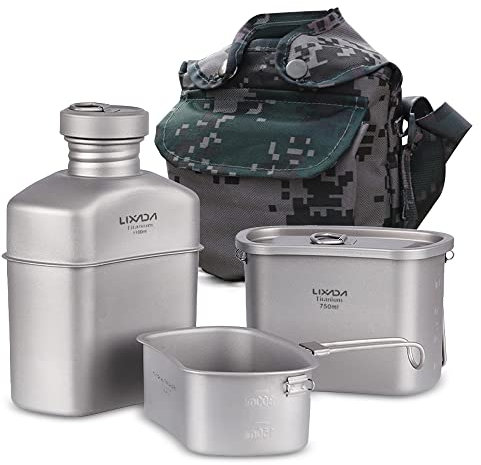 Lixada 1100ml Borraccia in Titanio Bollitore Ultraleggero Borraccia con Borsa Mimetica Pentole da Esterno per Zaino in Spalla Escursionismo Campeggio Viaggiare