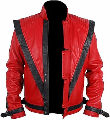 HiFacon MJ Thriller - Chaqueta de piel sintética para hombre, color rojo, Piel sintética - Chaqueta Roja, XL