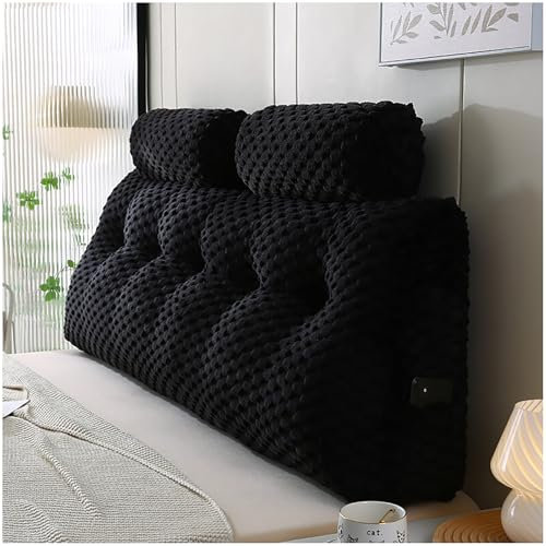 ZTGL Rückenkissen mit Nackenrollenkissen, Lesekissen für Bett und Sofa, Komfortables Wandkissen Bett, Groß Rückenkissen Bett, Keilkissen Bettkissen Rückenlehne,Schwarz,137 * 50 * 20cm(2 Pillows)