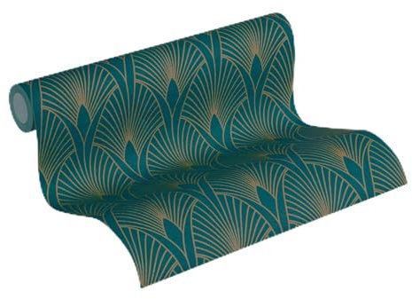 A.S. Création vorgeleimte Vliestapete DESIGNDROP - Tapezieren ohne Kleister - Blau, Grün, Gold - Art Deco Tapete Made in Germany - 784931