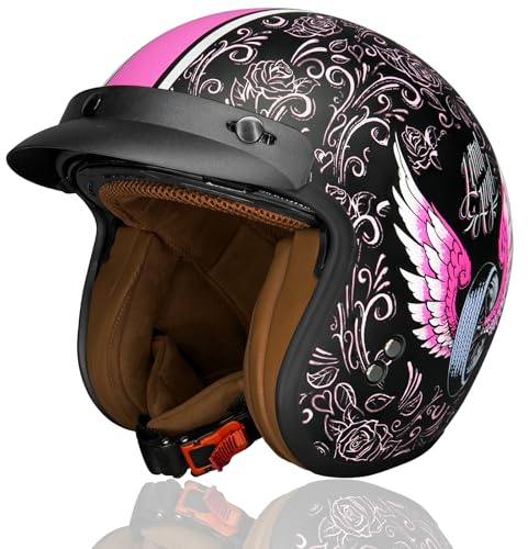 Casque Moto Jet ECE Homologué, Casque Femme Scooter Ouvert Adulte Vintage Visière, Casque Jet Ouvert Scooter(Wind Fire Wheel, S)