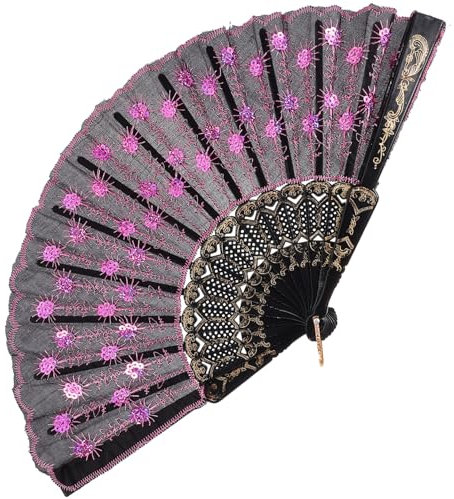 HOLIDYOYO Faltbarer Handfächer Mit Peacock-muster Eleganter Bestickter Fächer Für Hochzeiten Partys Und Fotografie Leicht Und Tragbar Für Sommer