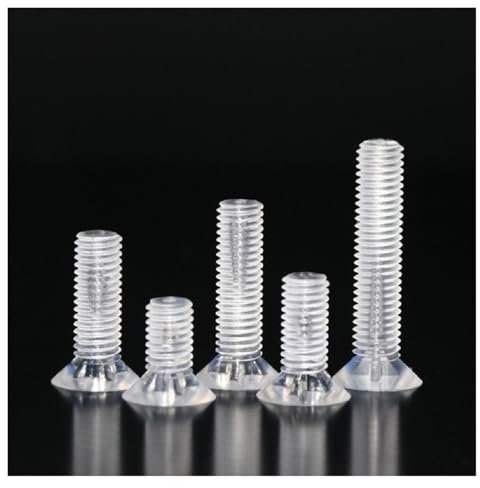 Muarted 40 Pezzi M3 / M4, 4-25 mm DIN965 Viti Trasparenti, Nylon, Testa Svasata for PC, Testa Piatta, Vite acrilica a Croce(15mm,M3)