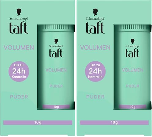 Schwarzkopf Taft Haarstyling Puder Volumen (10g), Volumen-Haarpuder für voller aussehendes Haar, für bis zu 50 Anwendungen, veganes, Styling-Puder (Packung mit 2)