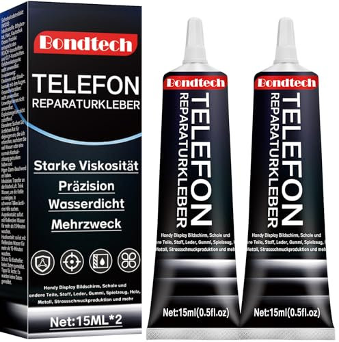 15ml *2 Display Kleber Extra Stark, Black Handy Kleber Smartphone, für Gehäuseteile, Display, Touchscreen, Glas, Universell, mit Kleinen Präzisionsnadeln, Anti-Verstopfung