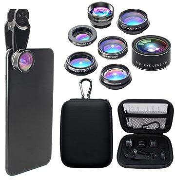 HOUDERCO Telefonobjektiv Mit Fischaugenobjektiv -Fach Superweitwinkelobjektiv Makroobjektiv Telekonverterobjektiv Smartphone-kameraobjektiv Und Polarisiertem Objektiv Für Smartphones Schwar