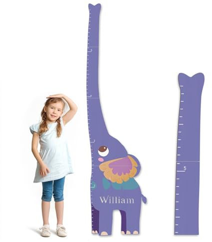 CHARMIBLE Personalisiert Messlatte Kinder Holz für Baby- & Kleinkinderzimmer mit Namen, Abnehmbares Messlineal für Baby-Messlatte für Schlafzimmer, Wanddekoration (Elefant)