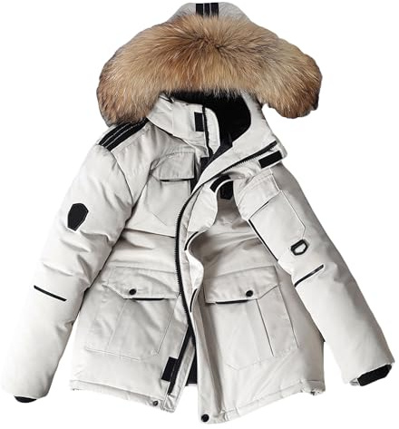 Herr kraftig fuskpäls isolerad dunjacka vinter tjock kappa herr fuskpäls snörock med flera fickor, Vitt, XXL