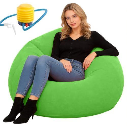 Wapasezyar Aufblasbares Luftsofa Für Camping, Aufblasbare Sitz-Gaming-Liege, Waschbar Wohnzimmer Liegestuhl, Indoor Outdoor Garten stilvolles weiches Plüsch-Gewebe für Erwachsene Kinder (Grün)