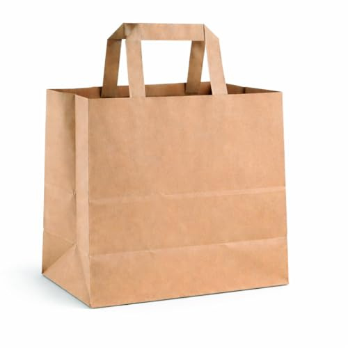 250 Papiertüten Braun mit Henkel 26+17x25cm – Papiertragetaschen und Papiertaschen mit Henkel aus stabilem Kraftpapier