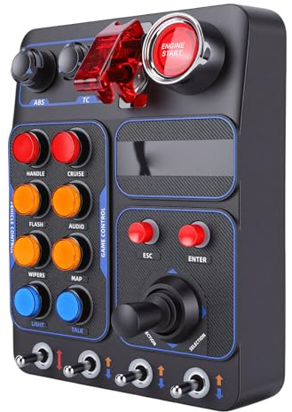Luqeeg Simulator Race Central Control Box, 19 Tasten, 30 Programmierbare Optionen, RGB-Hintergrundbeleuchtung, USB-Anschlussbox, mit Kippschalter für Motor-Start-Stopp, Ideal für PC Wins 11, 10, 8, 7