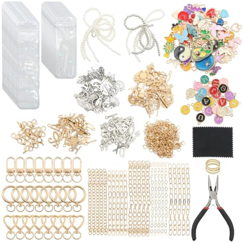 544 Stück Schlüsselanhänger Set zum Selber Machen – DIY Bastelset mit 196 Charms, Metall Ketten & Werkzeug – Kreatives Geschenk für Erwachsene & Kinder, Anhänger Zubehör