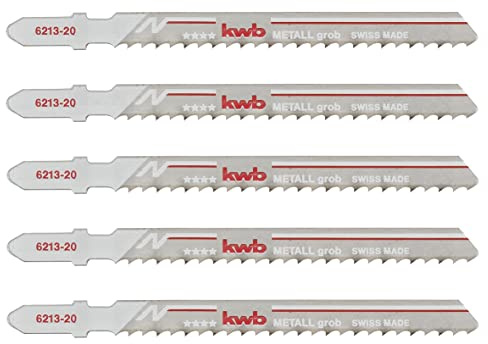 kwb Lames de scie sauteuse pour le métal en bimétal robuste,très élastiques,avec tige à une seule came (tige en T),denture à piquer,durée de vie optimale,surface en acier brillant,pour coupes fines