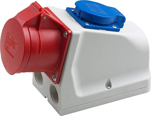 Meister CEE-Kombi-Steckdose – 400 V – IP44 Außenbereich – rot | Aufputz – 5-polig – Maximaler Kabelquerschnitt 2,5 mm² (flexible Adern) und 4,0 mm² (starre Adern) – CEE-Wandsteckdose – rot