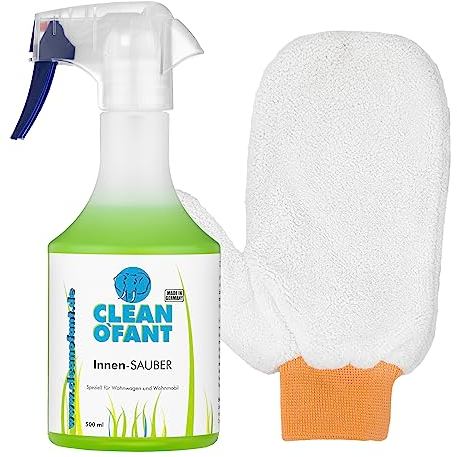 CLEANOFANT Set Innen Reiniger 500 ml + Mikrofaser-Reinigungshandschuh | Innenraum Reiniger für Wohnwagen Wohnmobil Caravan