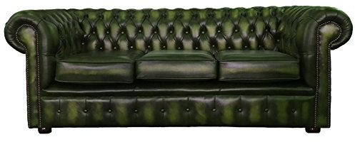 Chesterfield 100% Antik Echt Leder Grün 3-Sitzer-Sofa