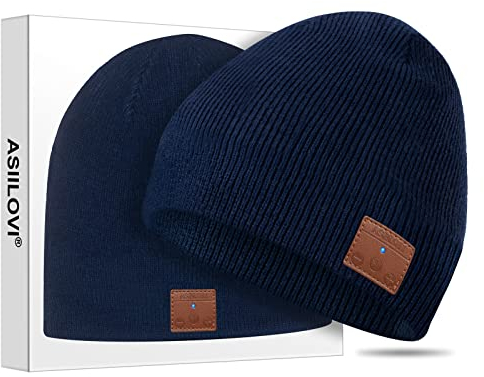 ASIILOVI Bluetooth Mütze, Bluetooth 5.0 kabellos Winter Warm Strick Hutmütze mit doppeltem Fleecefutter, Mikrofon und HD-Lautsprechern, Geschenke für Familien Thanksgiving im Freien Weihnachten-Unisex