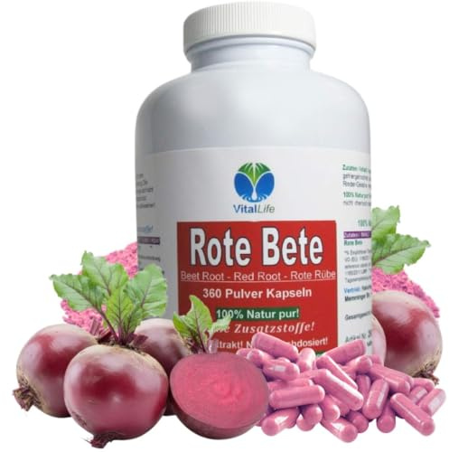 Rote Beete rote Bete 360 Kapseln reines Wurzel-Pulver. Sport Fitness Wellness. 100% NATUR pur. OHNE ZUSATZSTOFFE. 26317