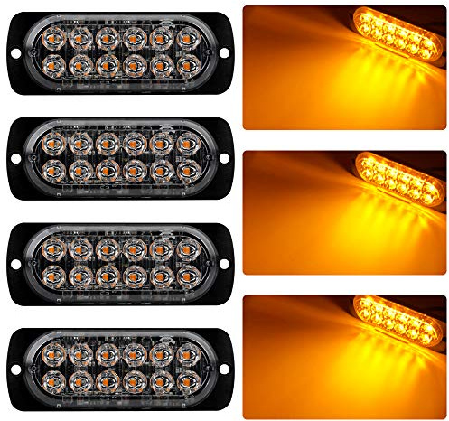 4pz Ultra Sottile 12LED Luci di Emergenza Luci Ambra Pericolo Lampeggiante Luce Stroboscopica Faro bar Universale per 12-24 v Auto Camion Rimorchio Caravan Moto