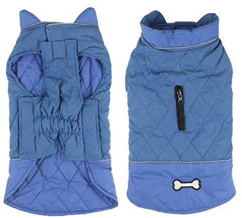 Idepet Winddichter Hundemantel Winter Warme Jacke,Anti-Schneeanzug Hundebekleidung für kleine mittelgroße Hunde mit Geschirrloch Blau Rosa Grau