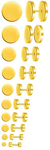 Feilok 10 Paar Edelstahl Herren Ohrstecker Creolen Tunnel Ohrringe für Damen Fakeplug Fake Plug Ohrringe Pierced Earrings Stud Earrings Set 3-14mm Gold