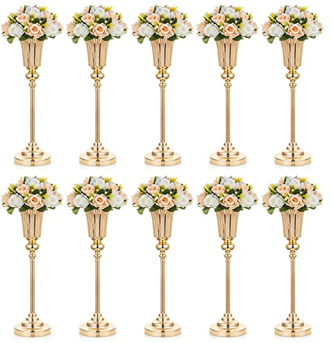 NUPTIO Vaso Oro Centrotavola Matrimonio: 10 Pezzi 54.6cm Alti Vasi Centro Tavola Metallo Portafiori Tromba Fiori per Nozze Cerimonia Anniversario Compleanno Festa Decorazione