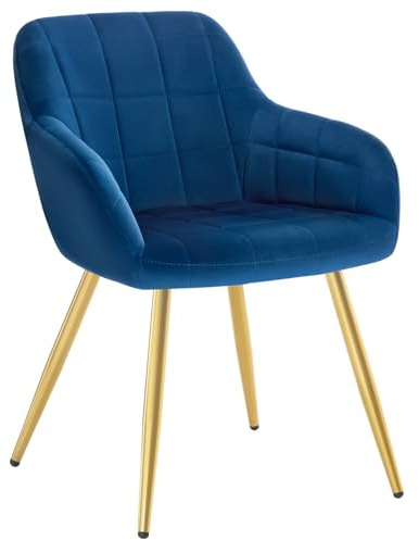 WOLTU Esszimmerstühle 1er Set, für Küche, Wohnzimmer, Schlafzimmer, Küchenstühle mit Armlehnen Metallbeinen, gepolsterte Sitzfäche aus Samt, bis 150 kg belastbar, Blau