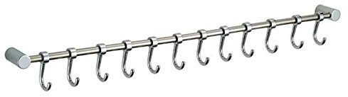 BALLSHOP Stainless Steel Wall-Mounted Utensil Rack – 52cm Rail with 12 Removable Hooks for Kitchen Organization (Silver)