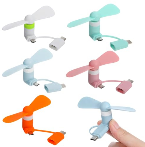UKCOCO 5pcs Cell Phone Mini Fan,Portable USB Cooling Fan Compatible for Type C and Smartphone-Random Color