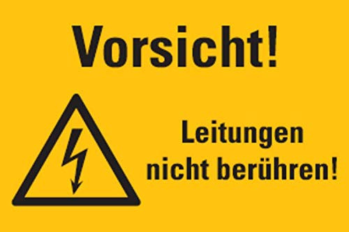 Aufkleber Vorsicht! Leitungen Nicht berühren! Warnaufkleber ISO 7010 Schild 12x20cm, signalgelb Made in Germany by MBS-SIGNS