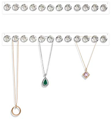 Mymazn 2 Pack Acrylic Necklaces Holder Hanging Jewelry Organizer Wall Mounted Necklace Hangers with 12 Hooks, Clear Jewelry Hangers for Necklace Organizer for Girls Women, Necklace Hooks for Wall