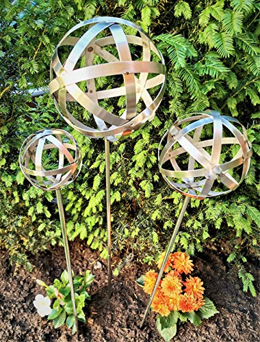 Jürgen Bocker Gartenambiente 3er Set Rosenkugel Geflecht 25/20/15 cm Edelstahl mit Stab 80 cm Geflechtkugel