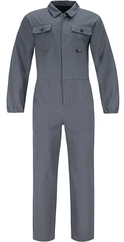 BWOLF ANAX Arbeitsoverall Herren Overall Herren Arbeitskleidung 100% Baumwolle Arbeitsoveralls mit 5 Taschen (Grau, S)