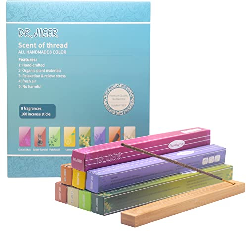 XXJXING Räucherstäbchen Set：Sandalo, Lavanda, Limone, Patchouli, Nightflower, Osmanto, Sandalo Laoshan, Eucalipto。8 Düfte160 Sticks1 x Räucherstäbchenhalter (8 Packungen)