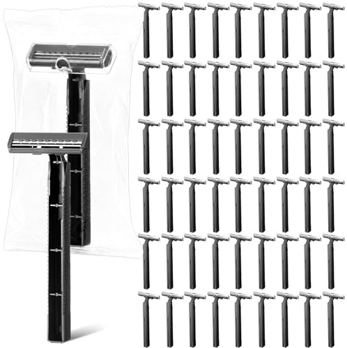 Chumia 500 Pcs Disposable Twin Blade Razor Shaving Safety Razor for Men Individually Wrapped with Clear Safety Cap Bulk Packed Portable for Hotel Guest House Travel Home Use(Black)