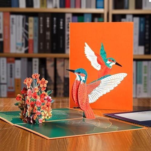 AIBAOBAO Biglietto D'auguri, 3D colibr Biglietto pop-up Biglietto, Regalo di Compleanno per i Tuoi Parenti, Amici e Amanti, Biglietto di Auguri Pop-Up 3D con Bellissimi Ritagli di Carta