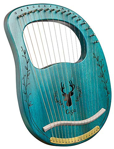 MAHWTF Lyra-Harfe für Anfänger, 16 Saiten, verbesserte Lyra-Harfe, tragbares Massivholz-Harfe, Saiten-Musikinstrument mit Stimmschlüssel, transparent, blau
