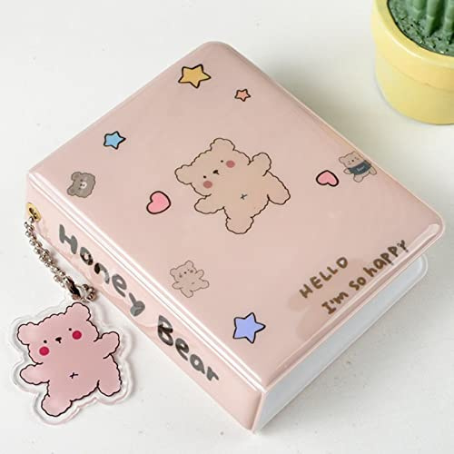 runrayay 7,6 cm Mini-Fotoalbum, Bären-Kartenbinder, Fotoalbum, Fotokartenhalter mit Bären-Anhänger, 36 Taschen