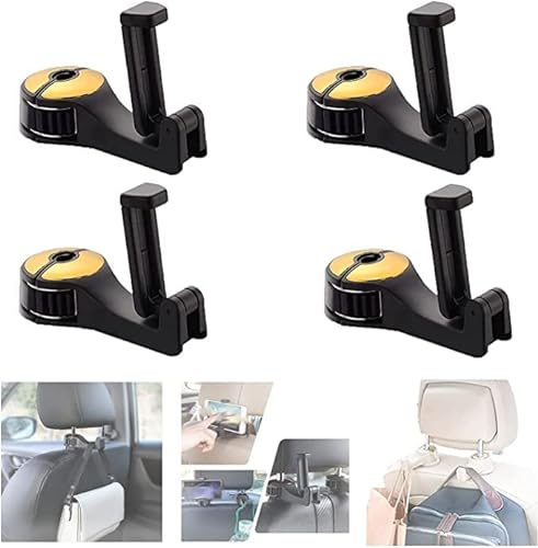 4 Stück Auto Kopfstützen Haken,Heckhaken für Autositze mit Handyhalterung,Auto Handyhalter mit Haken,360° Drehbar Universal Auto Rücksitz Kopfstütze Halter für Tasche,Geldbörse,Stoff,Lebensmittel (B)