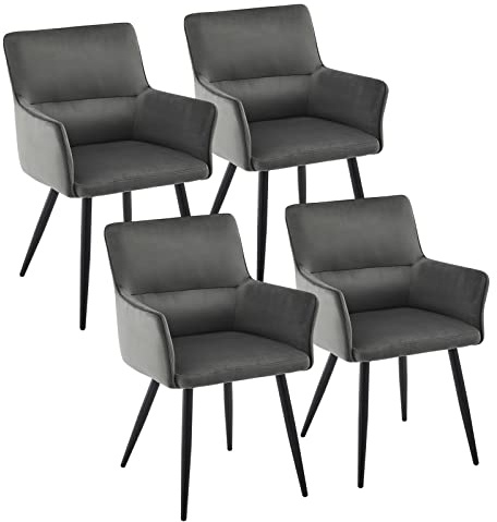 CLIPOP Esszimmerstuhl 4er Set Samt Küchenstuhl Polsterstuhl mit Armlehne und Metall Beine, Retro Design Armlehnstuhl Sessel für Wohnzimmer Esszimmer (4er, Samt Grau)