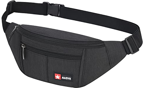 AirZyx wasserdichte Bauchtasche für Reise Sport alle Outdoor Aktivitäten (Schwarz)