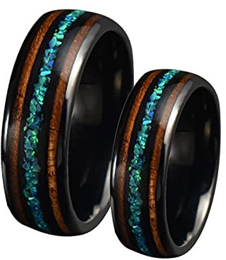 BCughia Freundschaftsringe Beste Freundinnen, Verlobungsringe Schwarz 8mm Schwarze Ringeinlage aus Opal und Holz Damengröße 60 (19.1), Herrengröße 62 (19.7)