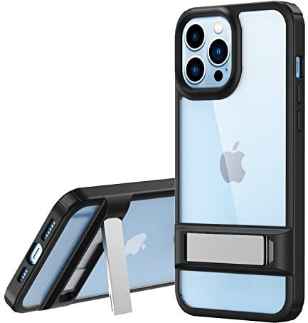 TECHGEAR iPhone 14 Pro Stand Case [Fusion Armour] Premium Hybrid Tough Rugged Kickstand Case Heavy Duty Protection with Clear Back, Supports Wireless Charging For iPhone 14 Pro 6.1 - Black