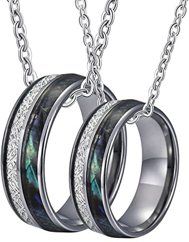 BCughia Partnerketten für 2, Partnerketten mit Gravur Silber Halskette Personalisiert mm Silberring Inlay aus Muschel und Metall Halsketten für Ehefrau