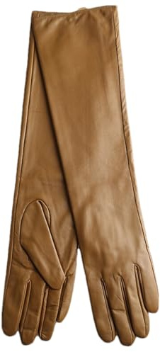 HEAITHpool Guanti in pelle da donna, 50 cm, guanti invernali caldi, guanti semplici da donna, giallo scuro, L