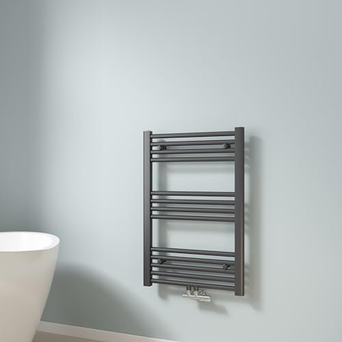 EMKE Toallero Baño Radiador, 75 x 50 cm, Tubo Redondo,Antracita, secador de Toallas con conexión Central, radiador secador de Toallas de Agua Caliente