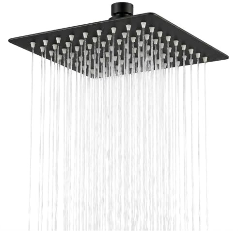 SIEYESCITY 8 Inch Large Square Rainfall Shower Head, Stainless Steel Rain Shower Head, Overhead Fixed Waterfall Showerhead, 100 Silicone Jets, Adjustable Angle, Universal G1/2 Fit