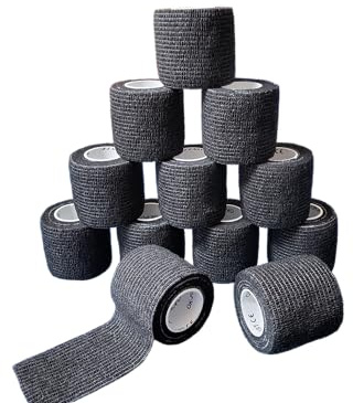 12x Ok-plast Fingerpflaster 5 cm Breit | Selbsthaftend | Klebt nicht auf Haut & Haare (5 cm Breit / 4,5 Meter, Schwarz)